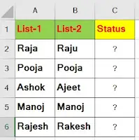 How to Compare Two List in Excel in Hindi