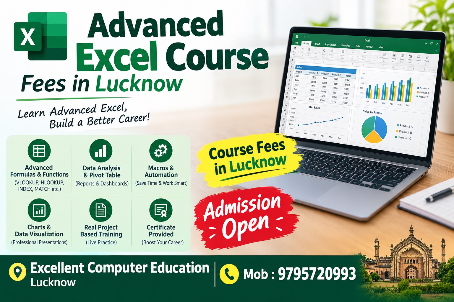 Advanced Excel Course Fees in Lucknow, Excellent Computer Education, Lucknow
